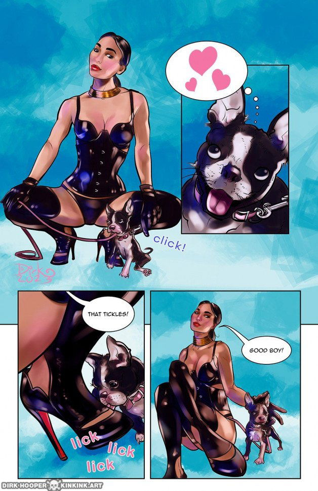 Photo by Dirk Hooper with the username @DirkHooper, who is a verified user,  June 19, 2023 at 5:34 PM and the text says 'I'm so proud to present this FULL COMIC PAGE that was a commissioned piece of art for Mistress Gemma Li's birthday!

What a thrill to do a complete page of comic art for a gift, and doubly exciting to do the piece for the amazing Mistress Gemma Li!

I..'
