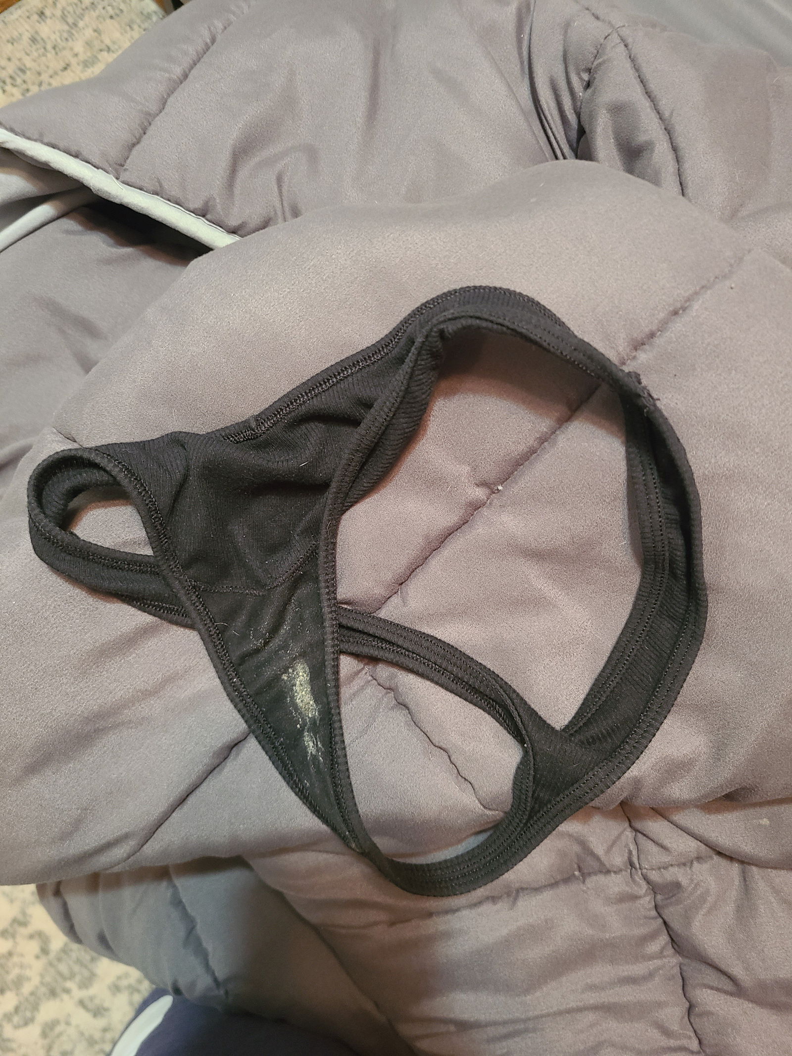 Album by Curioushubby with the username @Curioushubby, who is a verified user,  December 6, 2024 at 12:12 AM and the text says 'It makes me wonder what my wife has been thinking about at work when her panties are this dirty!'