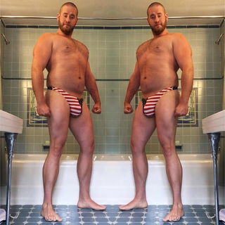 Photo by ForeForFore with the username @ForeForFore,  July 7, 2016 at 2:45 AM and the text says 'sixfootfiveguy:

Squeezed into my American Flag #Thong… ⛱ http://ift.tt/29eOEBO'