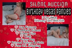 Photo by PetiteBlondeMilf with the username @Petiteblondemilf, who is a star user,  February 6, 2019 at 9:55 PM. The post is about the topic Creampie Panties and the text says '▪WIN my Birthday Vegas Panties▪

Silent Auction- Starting Bid is $60

3 day wear
Chat, live, pictures & videos sent
2 premade videos
Free shipping 

Message me to bid
HIGHEST BIDDER will win on February 12th

#PantySeller #PantyFetish #PantySniffer..'