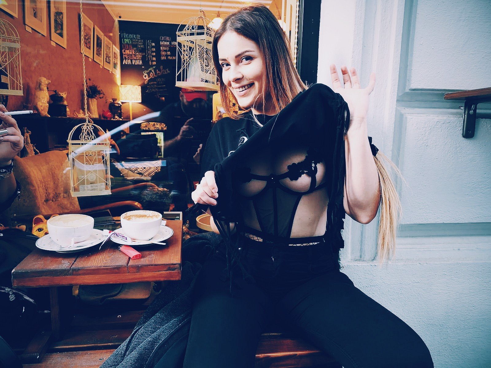 Photo by TamTam with the username @TamTam, who is a star user,  October 11, 2018 at 3:00 PM. The post is about the topic Girls You Dream Of and the text says 'Got my boobs out for a coffee at @milucafebucharest 
#wesharesome
#awsomeness
#boobs
#hot
#chick
#damn
Getting ready for the challanges ???❤️?yass'
