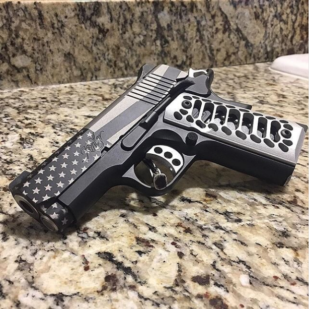 Photo by andyman13 with the username @andyman13,  April 28, 2018 at 11:19 PM and the text says 'tacticalsquad:
: @oneslow12valveLove the new #EveryDayCarry set up @kimberamerica Ultra Carry II @valkyrie_dynamicsskeletonized grips @aliengearholsters IWB holster and an absolutely kick ass cerakote job by @surtac Thanks again everybody for all your..'
