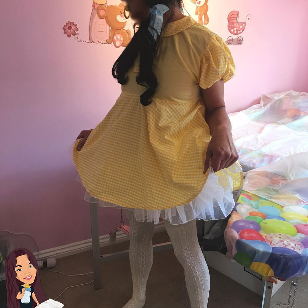 Photo by dollar97531 with the username @dollar97531,  January 7, 2018 at 11:38 PM and the text says 'theadultnursery:An adorable #sissy #abdl girl at the #adultbabynursery wearing a cute #sissydress #adultdiaper &amp; #babytights'