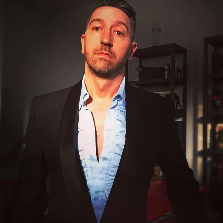 Photo by Deetz Mac Innes with the username @Deetz,  November 30, 2016 at 3:41 AM and the text says 'thesixthduke:I’m easily ruffled.  #shamelessselfie #tuxedo #vintagetux #ruffledshirt #gay #instagay #style #fashion #menswear #gayguy #dandy #happythanksgivng
Oh, my!'