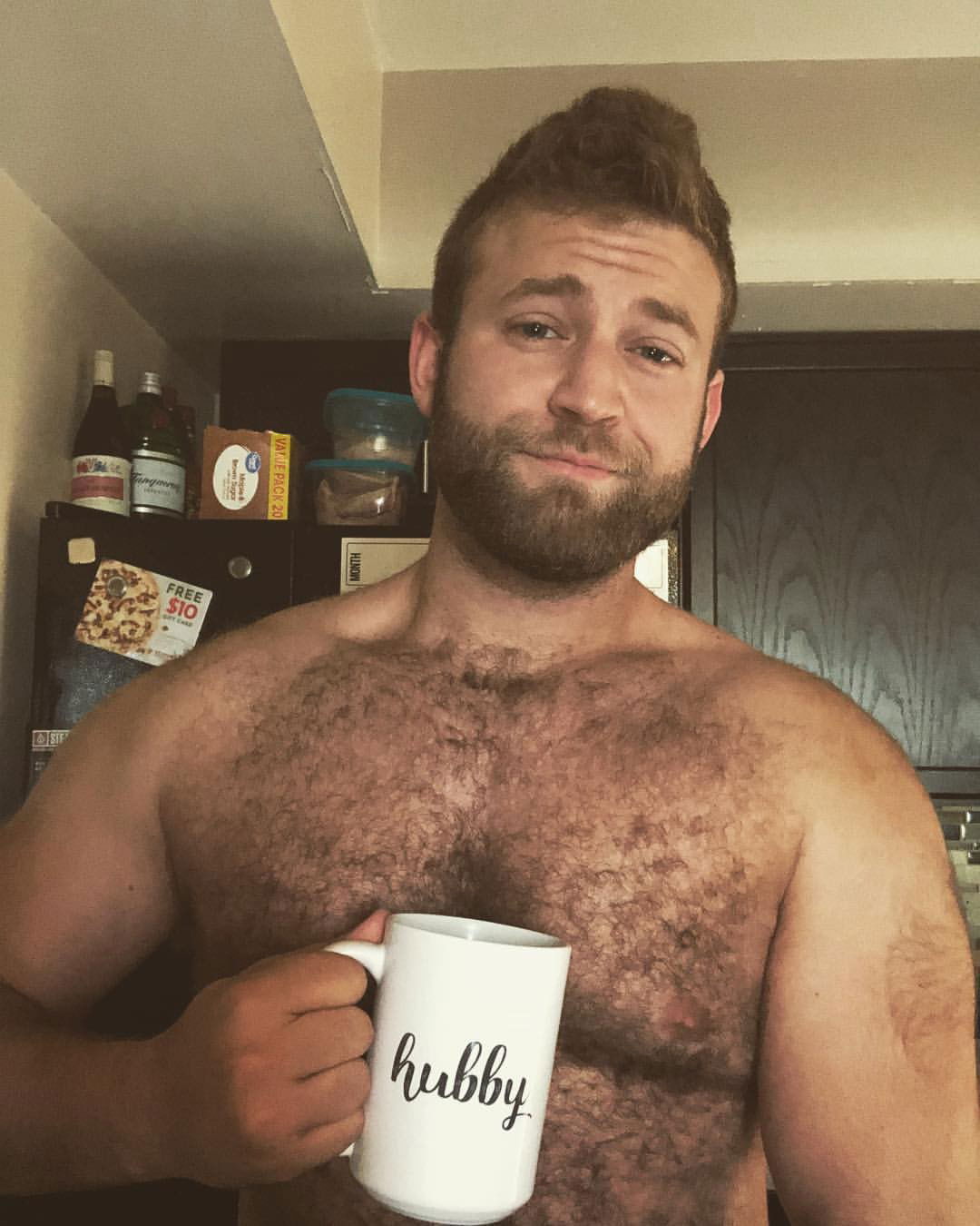 Photo by Kenzo070 with the username @Kenzo070,  October 14, 2018 at 2:17 AM and the text says 'golden-bear-bozzy:Happy Thursday everyone, let’s get this day started 
.
.
.
.
.
#coffee #hubby #husbear #beard #scruff #bearweek365 #slumber #Thursday #proudfitfam #gay #gaybear #instagay..'