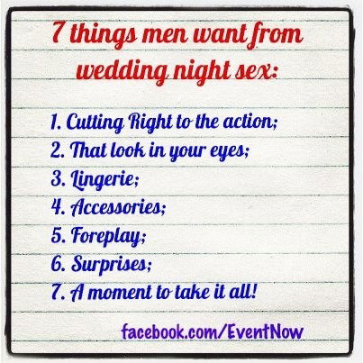 Photo by punkyfresh with the username @punkyfresh,  August 22, 2012 at 8:26 AM and the text says 'eventnow:

7 Things Men Want From Wedding Night Sex'