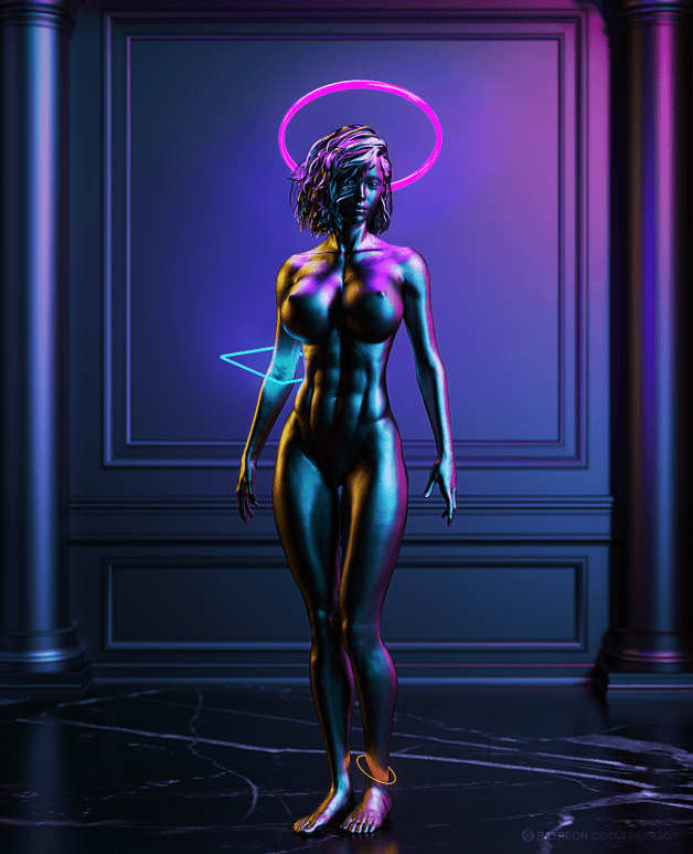 Photo by Freyr3DX with the username @Freyr3DX, who is a verified user,  July 13, 2021 at 1:19 AM. The post is about the topic 3D Erotic Art and the text says 'Neon Statue'