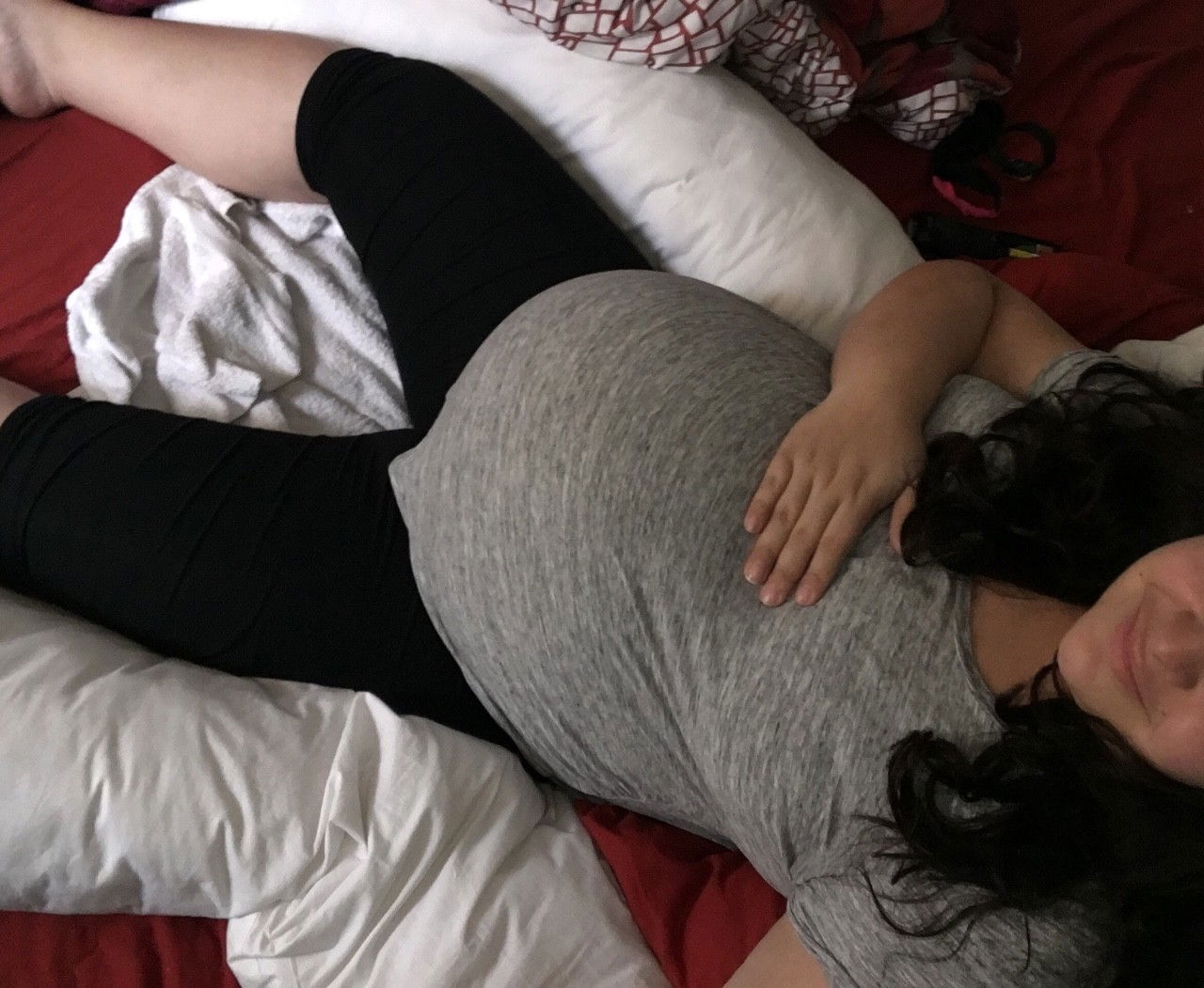 Photo by preggoalways with the username @preggoalways,  January 14, 2017 at 1:55 PM and the text says '26 weeks, literally stuck in bed. This is pretty much my life right now #preggoalways  #pregnancy  #pregnant  #belly  #preggo  #pregnant  #multiples  #babies  #huge  #belly'