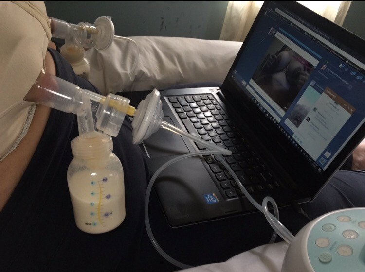 Photo by preggoalways with the username @preggoalways,  May 3, 2018 at 1:27 AM and the text says 'preggoalways:

preggoalways:Totally milk machine, pumping while on Tumblr.
Back to when I discovered lactation was so AWESOME !!!!!!!!

It’s still amazing, still going almost 5 months of full time pumping again. #preggoalways  #lactation  #lactating..'