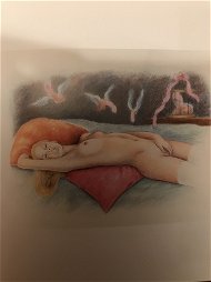 Photo by Manyway with the username @Manyway, who is a verified user,  December 29, 2018 at 6:25 PM. The post is about the topic Fingering and the text says 'Nude girl fingering her pussy dreaming of winged penis. 
Untiteled drawing by Fedor Rojankovsky .c 1930'