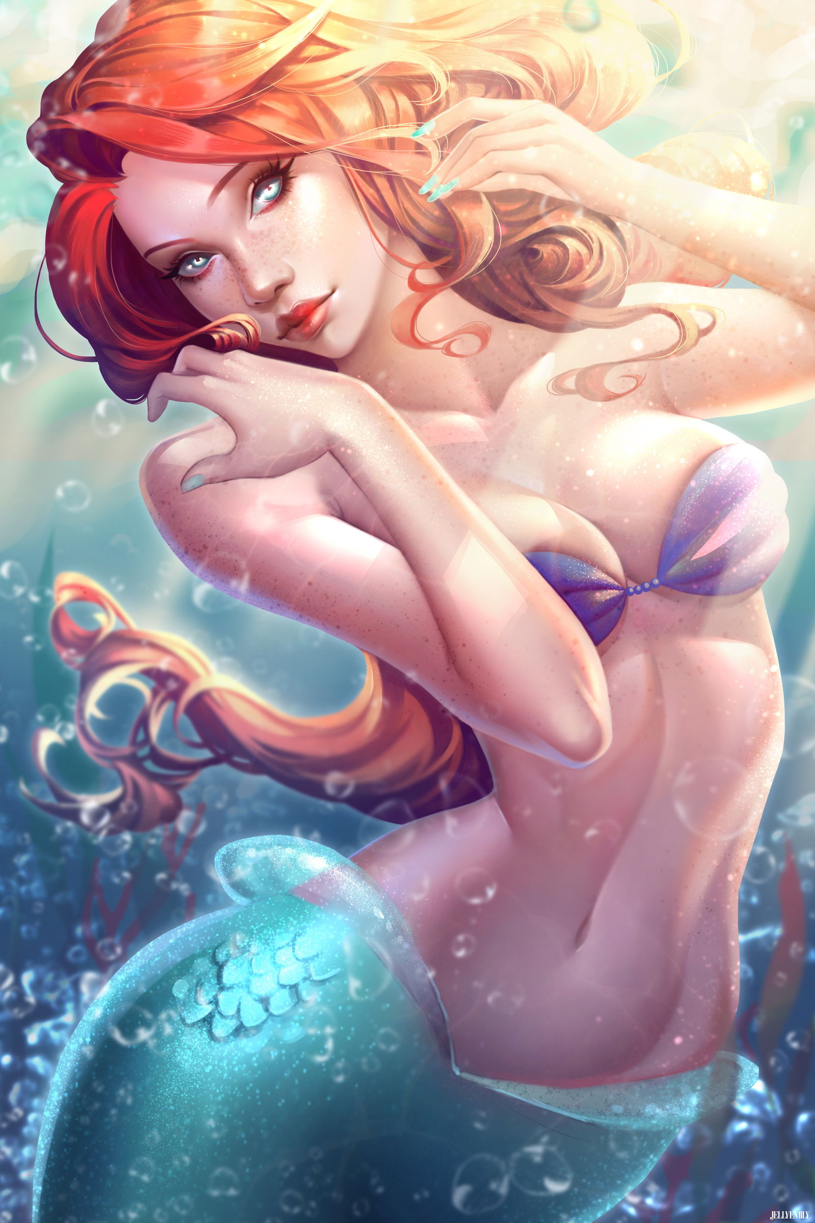 Photo by gazukull with the username @gazukull,  May 26, 2018 at 5:19 AM and the text says 'jellyemily:



| FACEBOOK | TUMBLR | INSTAGRAM | ARTSTATION | PIXIV | TWITTER | PRINTS | GUMROAD |#MerMay2018  Hope you guys enjoy my take on this months’ theme ❤ I love mermaids
If you enjoy my art, feel free to support me..'