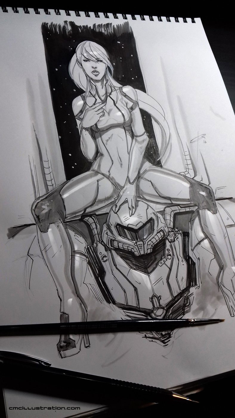 Photo by gazukull with the username @gazukull,  October 3, 2016 at 12:13 AM and the text says 'cmcillustration:

Inktober #2
Here goes my next #InkTober piece, again a videogame character, #SamusAran from #Metroid. #InkToberday2 #inkwork # inks #tinta #inkart #InkTober2016 #cmcillustrationAquí va mi siguiente imagen para #InkTober, de nuevo un..'