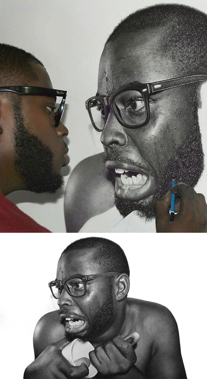 Photo by BlaXRetu with the username @BlaXRetu,  March 25, 2017 at 10:08 PM and the text says 'lagonegirl:



Unbelievable realistic pencil drawings by this Nigerian artist look more real than photos themselves.


What absolute fucking incredible talent. This is Black Excellence! #ProtectBlackArtists  #BlackPride'