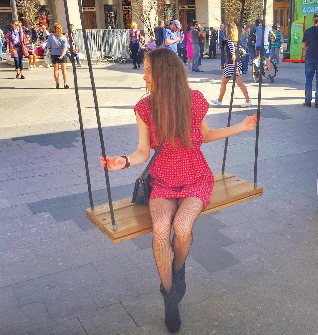 Photo by fucking-legs with the username @fucking-legs,  October 6, 2018 at 5:20 AM and the text says 'Girl on a swing #sexy  #girl  #swing  #hot  #legs  #sexy  #legs  #fishnets  #red  #dress  #short  #red  #dress'