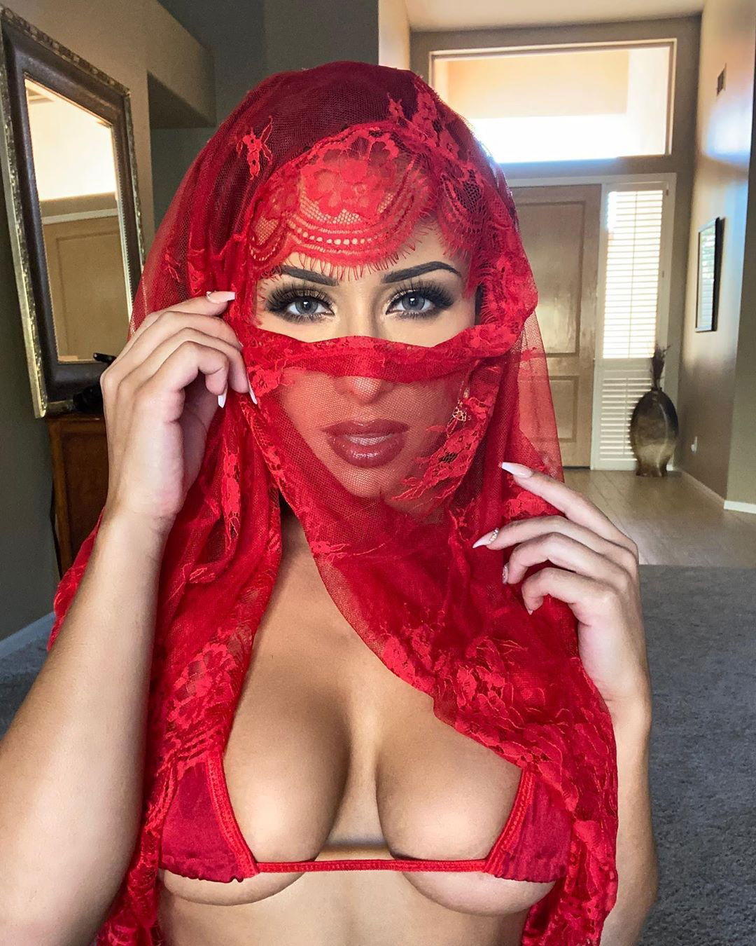 Photo by Devynsdogg with the username @Devynsdogg,  July 30, 2020 at 4:50 AM. The post is about the topic Sexy Lingerie and the text says 'A little red lace just to heat things up!  #awesomeboobs #sexyfemales #babes #sexynails #thoseeyes #beautyofthefemaleform'