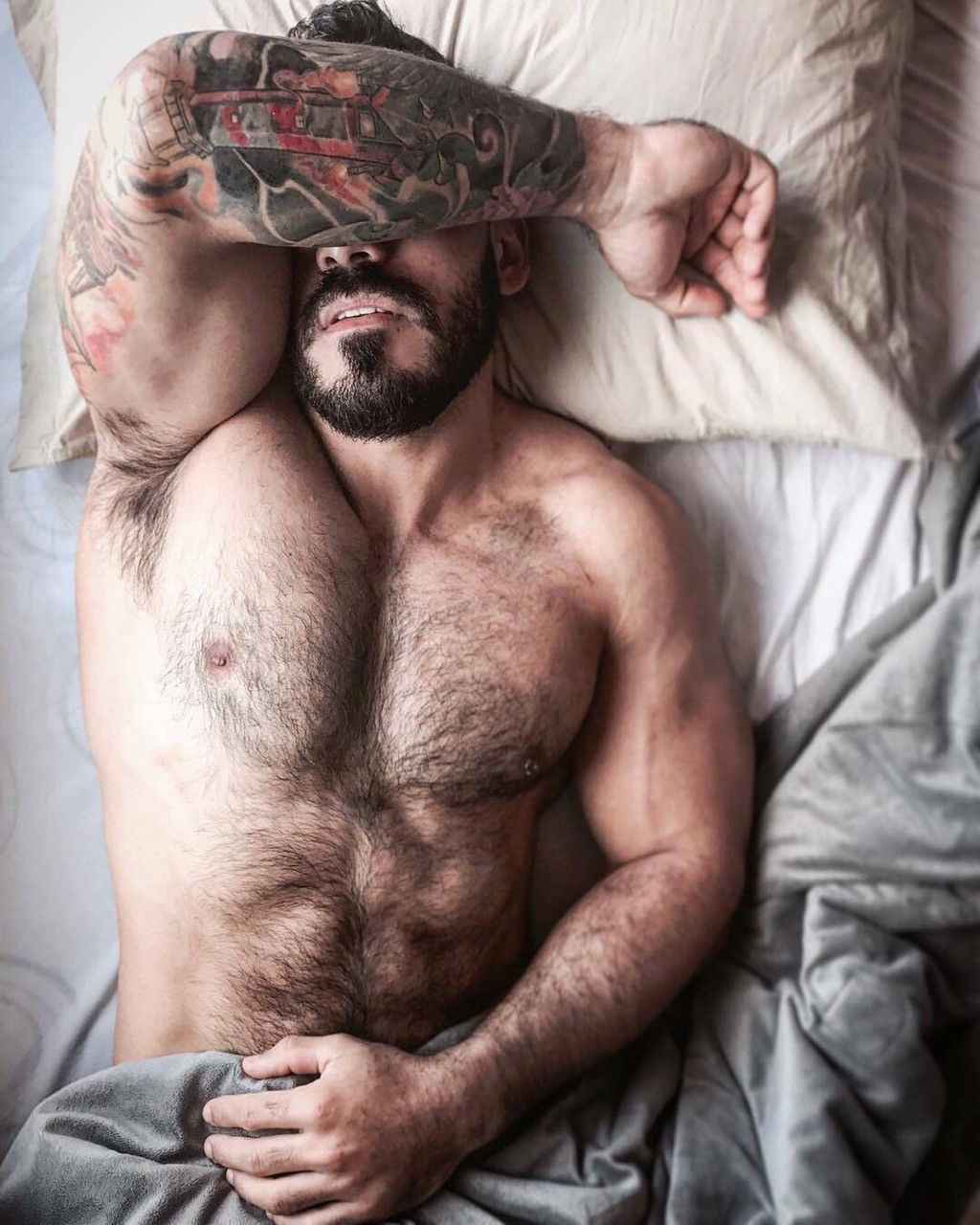 Photo by GoMakeIt with the username @GoMakeIt,  October 12, 2018 at 11:55 AM and the text says 'All fucking day long &hellip;  #hairy  #chest  #hairy  #daddy  #musclebear  #muscleman  #male  #pits  #tat  #grrr  #fuck  #me'