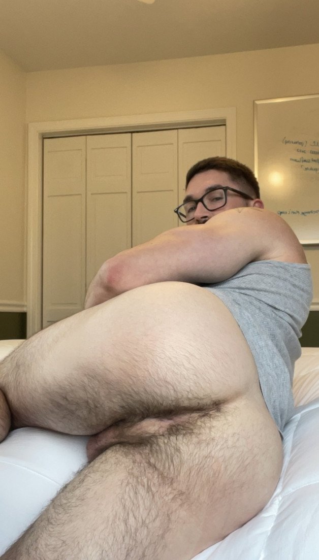 Photo by Nickplus33 with the username @Nickplus33, who is a verified user,  June 14, 2024 at 2:25 AM and the text says '#hairyhole #buttspread #specs'