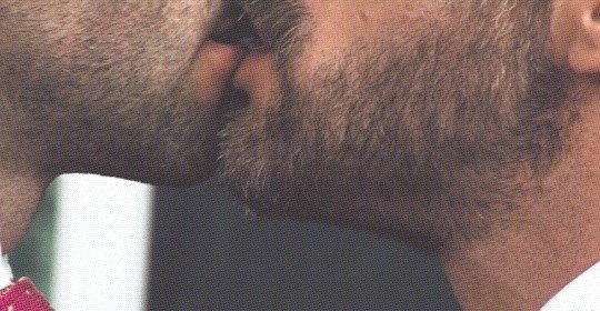 Photo by Nickplus33 with the username @Nickplus33, who is a verified user,  April 29, 2024 at 2:59 AM and the text says '#kissing #beard #stache #tongue  #gif #bromance #dilf #scruff'