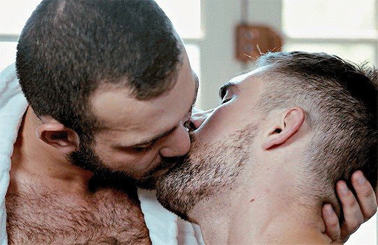 Photo by Nickplus33 with the username @Nickplus33, who is a verified user,  April 18, 2024 at 2:40 AM and the text says '#gif #kissing #beefy #dilf #hairy #hairychest #youngdilf'
