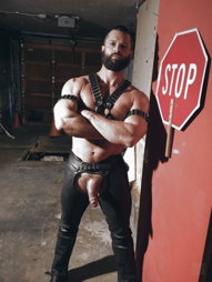 Shared Photo by Nickplus33 with the username @Nickplus33, who is a verified user,  January 7, 2024 at 9:31 PM and the text says 'Don't needs to be put in front any stop sign when a leather man has his cock out'