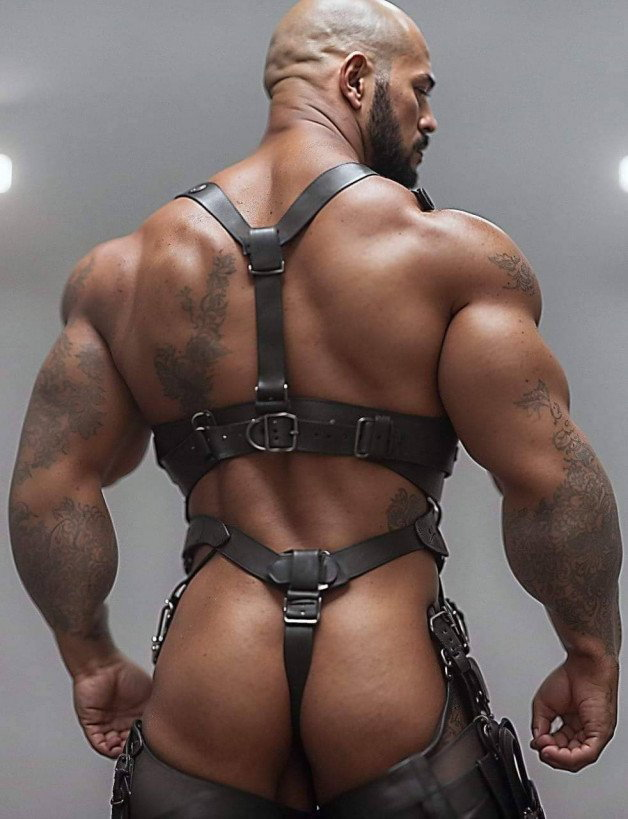 Photo by Nickplus33 with the username @Nickplus33, who is a verified user,  April 27, 2024 at 2:03 AM and the text says '#muscled #dilf #beard #harness #leather #ink'