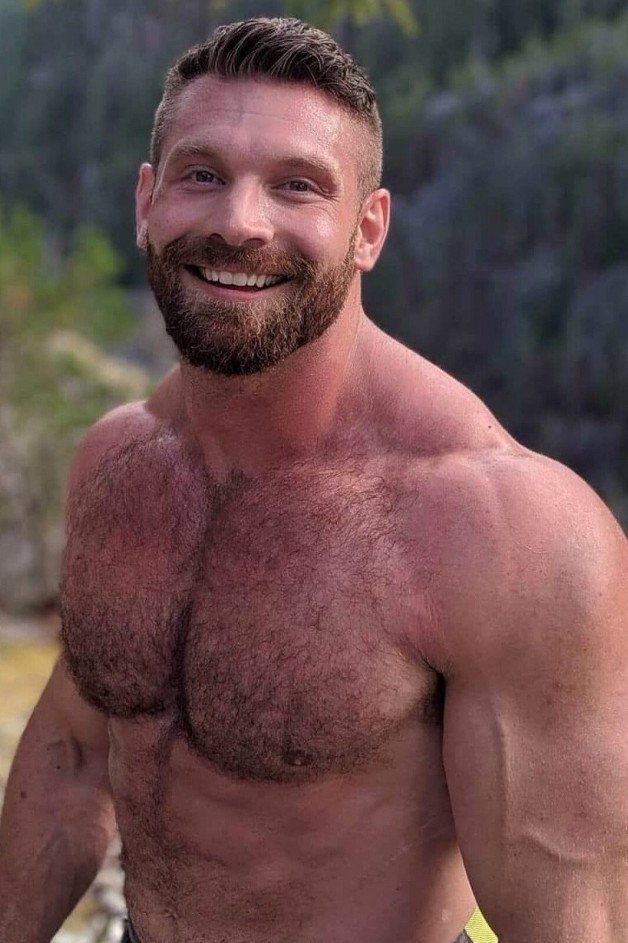 Photo by Nickplus33 with the username @Nickplus33, who is a verified user,  April 28, 2024 at 2:56 AM and the text says '#muscled #hairy #hairychest #beard #dilf #outdoors'