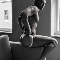 Photo by Nickplus33 with the username @Nickplus33, who is a verified user,  April 26, 2024 at 2:12 AM and the text says '#blackandwhite #dilf #muscled #jockstrap #bald #scruff'