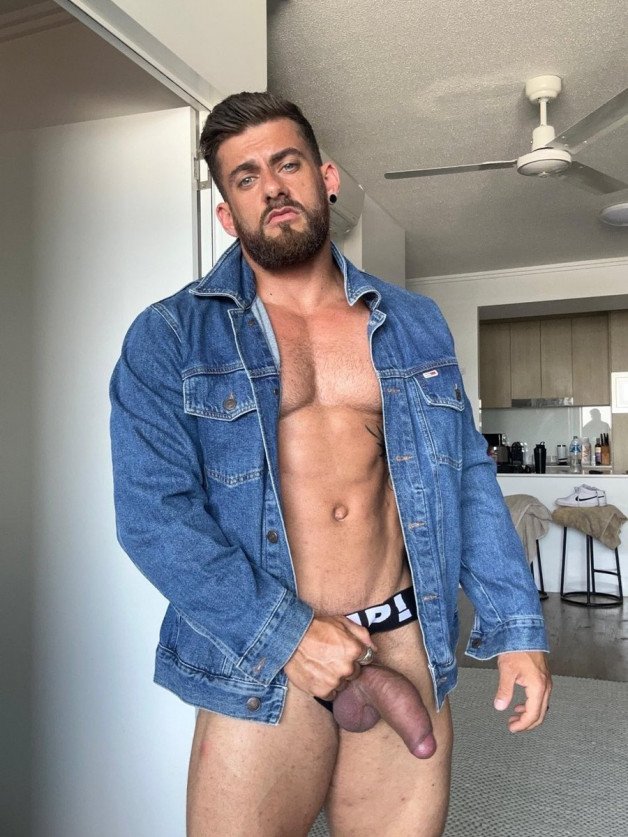 Photo by Nickplus33 with the username @Nickplus33, who is a verified user,  February 9, 2024 at 9:05 AM and the text says '#muscled #fatcock #thickdick #beard #uncut  #youngdilf #beercandick'