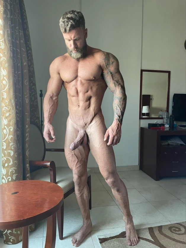 Photo by Nickplus33 with the username @Nickplus33, who is a verified user,  April 5, 2024 at 2:10 AM and the text says '#mattygilbert #obsession #muscled #blondes #beard #hung #thickdick #massivecock #uncut  #veiny #smooth #ink'