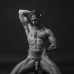 Photo by Nickplus33 with the username @Nickplus33, who is a verified user,  April 11, 2024 at 3:21 AM and the text says '#muscled #hung #longdick #bush #beard #veiny #blackandwhite #hairychest'
