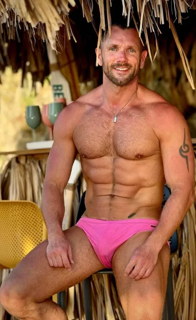 Photo by Nickplus33 with the username @Nickplus33, who is a verified user,  March 19, 2024 at 2:52 AM and the text says '#muscled #hairy #trimmed  #chain #dilf #dimple #scruff  #trimmed  #pink'