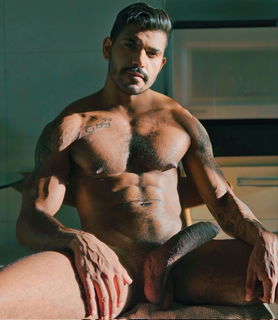 Photo by Nickplus33 with the username @Nickplus33, who is a verified user,  May 28, 2024 at 1:45 AM and the text says '#hung #massivecock #manspread  #balls #toned #muscled #youngdilf #dilf #stache #latino'