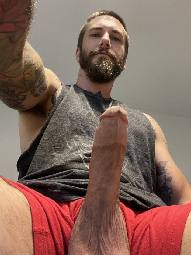 Photo by Nickplus33 with the username @Nickplus33, who is a verified user,  July 1, 2024 at 1:59 AM and the text says '#dilf #beard #manspread  #hung #spear #balls #longdick #lowhangers'