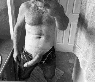 Photo by Nickplus33 with the username @Nickplus33, who is a verified user,  June 27, 2024 at 2:16 AM and the text says '#blackandwhite #selfie #hung #reveal #massivecock #monstercock #trimmed  #dilf #daddy #hairychest #chain'