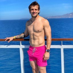 Photo by Nickplus33 with the username @Nickplus33, who is a verified user,  May 15, 2024 at 5:00 AM and the text says '#outdoors #stud #muscled #smooth #toned #otter  #beard #pink #trunks'