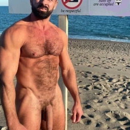 Photo by Nickplus33 with the username @Nickplus33, who is a verified user,  May 9, 2024 at 2:45 AM and the text says '#hairy #toned #beach #dilf #beard #hung #longdick #uncut  #schlong'