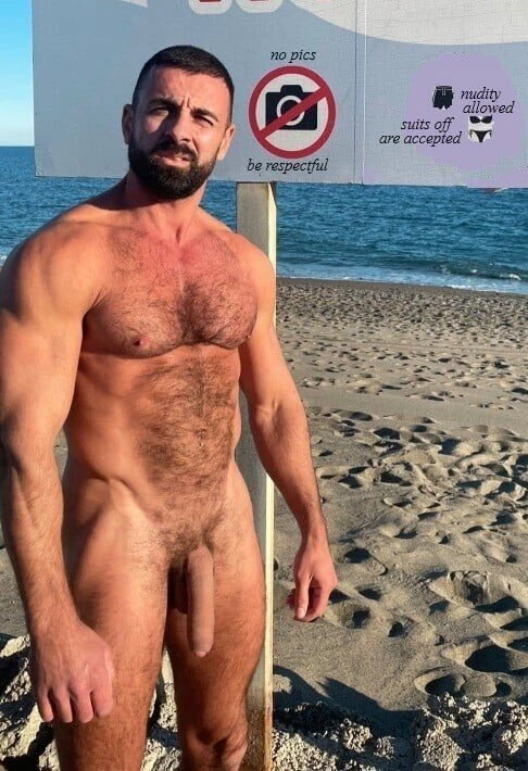 Photo by Nickplus33 with the username @Nickplus33, who is a verified user,  May 9, 2024 at 2:45 AM and the text says '#hairy #toned #beach #dilf #beard #hung #longdick #uncut  #schlong'