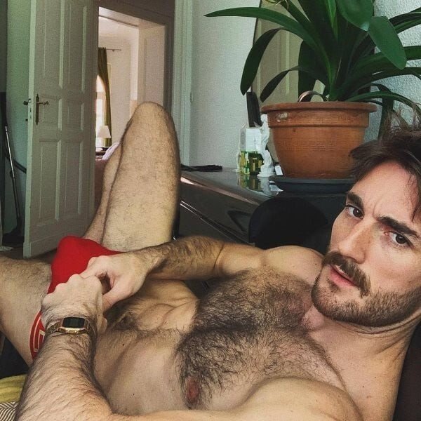 Photo by Nickplus33 with the username @Nickplus33, who is a verified user,  March 7, 2024 at 3:23 AM and the text says '#sammorris #obsession #hairy #youngdilf #stache #scruff  #bulge #briefs'