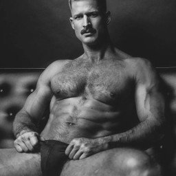 Photo by Nickplus33 with the username @Nickplus33, who is a verified user,  January 12, 2024 at 4:11 AM and the text says '#muscled #hairy #dilf #stache #bw #youngdilf #mattdubbe #mattoffthetrail #obsession'