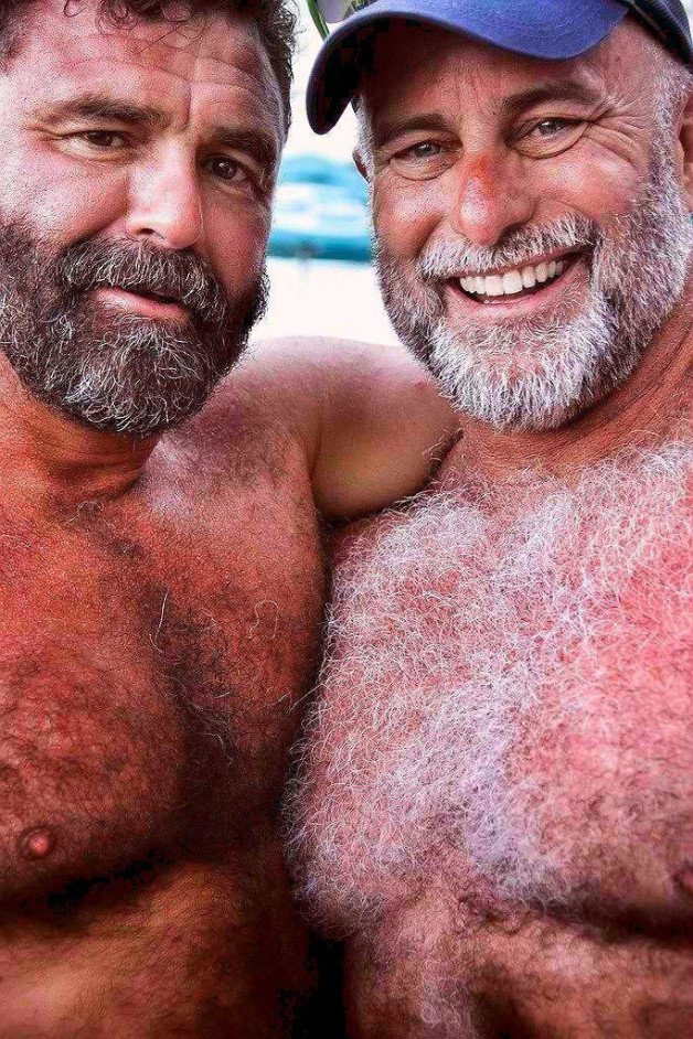 Photo by Nickplus33 with the username @Nickplus33, who is a verified user,  June 19, 2024 at 1:59 AM and the text says '#beard #daddy #caps #beefy #hairy #silverfox #granddaddy #hairychest #bromance'