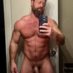Photo by Nickplus33 with the username @Nickplus33, who is a verified user,  March 18, 2024 at 2:57 AM and the text says '#dilf #selfie #hairy #muscled  #daddy #beard'