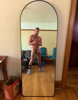 Photo by Nickplus33 with the username @Nickplus33, who is a verified user,  July 12, 2024 at 2:35 AM and the text says '#selfie #muscled #daddy #beard #chain #ink #spear'