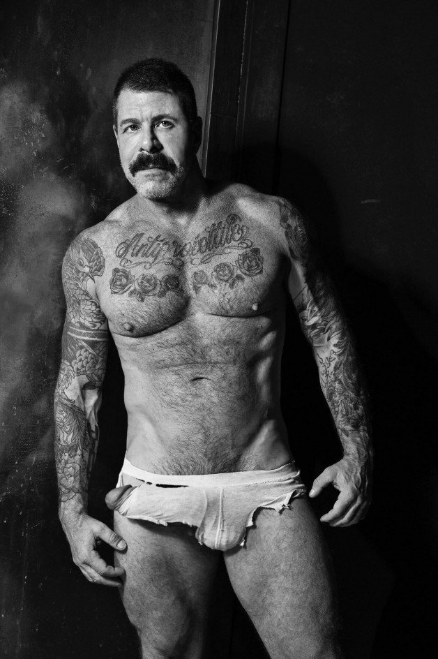 Photo by Nickplus33 with the username @Nickplus33, who is a verified user,  January 11, 2024 at 5:01 AM and the text says '#daddy #roccosteele #hairy #hung #monstercock #bw #thickdick #stache'