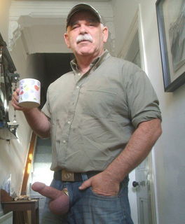 Photo by Nickplus33 with the username @Nickplus33, who is a verified user,  June 26, 2024 at 2:01 AM and the text says '#caps #coffee #reveal #cockring #granddaddy #stache #balls #spear'