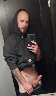 Photo by Nickplus33 with the username @Nickplus33, who is a verified user,  June 30, 2024 at 3:30 AM and the text says '#dilf #bald #selfie #reveal #spear #beard'