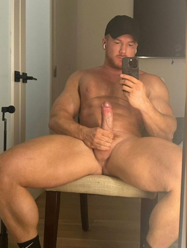 Photo by Nickplus33 with the username @Nickplus33, who is a verified user,  April 30, 2024 at 1:10 AM and the text says '#caps #beefy #ryanwalker #obsession #ginger #beard #thickdick #fatcock #manspread  #balls #veiny'
