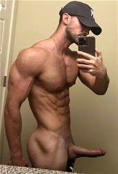 Photo by Nickplus33 with the username @Nickplus33, who is a verified user,  May 19, 2024 at 3:01 AM and the text says '#muscled #selfie #hung #longdick #muscled #chain #scruff  #thickdick #spear #caps'