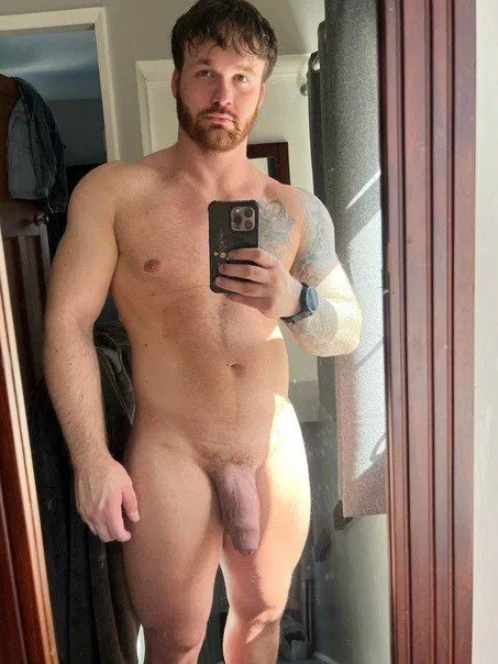 Photo by Nickplus33 with the username @Nickplus33, who is a verified user,  September 30, 2023 at 4:02 AM and the text says '#selfies #hung #thickdick #beard #ginger #dimples #uncut #fatcock #trimmed #cub'