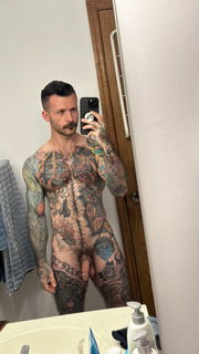 Photo by Nickplus33 with the username @Nickplus33, who is a verified user,  June 13, 2024 at 2:05 AM and the text says '#stache #toned #ink #hairy #scruff  #youngdilf #otter  #bush #muscled #selfie'