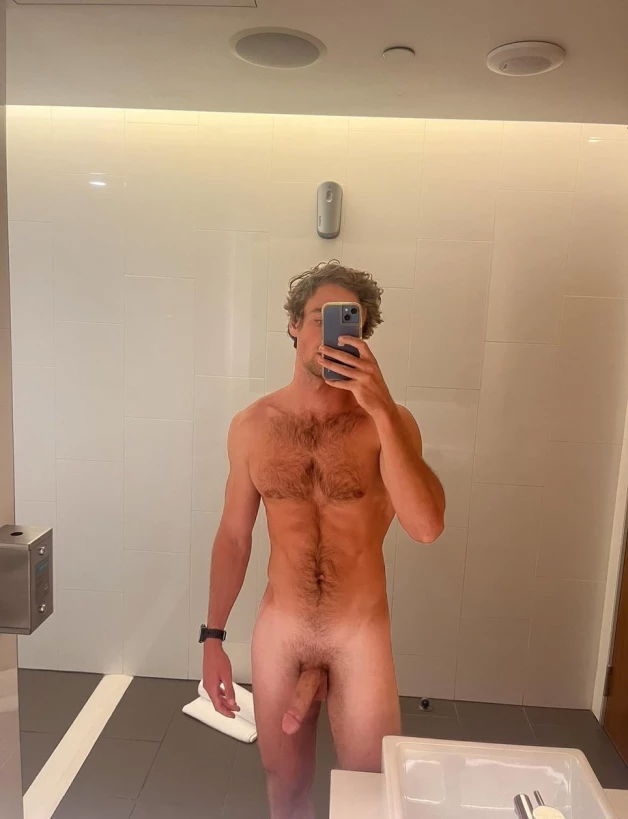 Photo by Nickplus33 with the username @Nickplus33, who is a verified user,  March 27, 2024 at 3:06 AM and the text says '#selfie #hairy #otter  #toned #tanned #hung #schlong  #thickdick #trimmed'
